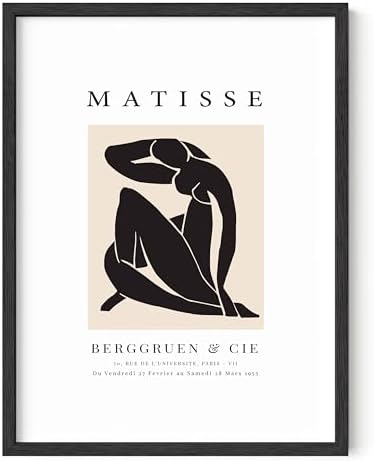 HAUS AND HUES Henri Matisse Paper Cutout Poster - Matisse Art Print and Art Exhibition Poster, Abstract Expressionism Scandinavian Black Shapes Painting (Black Frame, 12x16)
