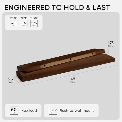 Homeforia 48 Inch Floating Shelves, High-End Solid Pine Wood, Set of 2