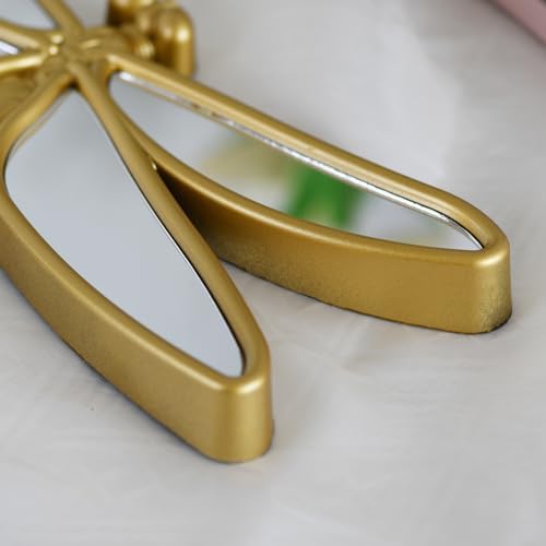Decorative Golden Dragonfly Wall Mirror, Plastic Frame with Mirrored Wings (12.4 x 9.3 inches)