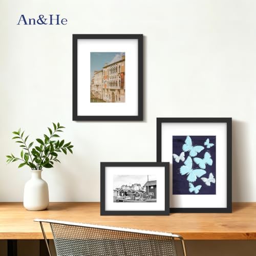 An&He 6x8 Picture Frame with Mat, Black Photo Frame for Wall & Tabletop Display, Holds 5.5x7.5 or 3.5x5.5 Photos, Gallery Wall Frame for Home Décor