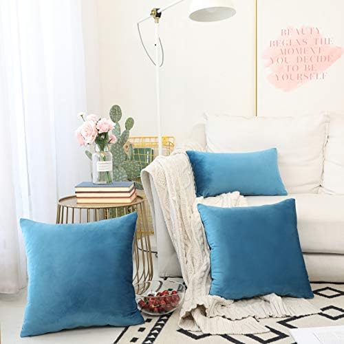 Home Brilliant Teal Pillow Covers Super Soft Square Velvet Blue Throw Pillows for Couch Girls Dorm Toddler, 18x18 inches, 45 x 45cm(2 Pieces), Turquoise