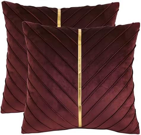 Velvet Throw Pillow Covers 16x16 inch Pack of 2 Gold Decor Burgundy