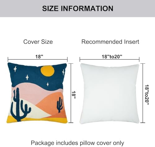 JASEN Abstract Boho Pillow Covers 18x18,Soft Mid Century Geometric Cactus Decorative Throw Pillows for Couch Bed Sofa Bedroom（Only 1 Pillow Cover） (Cactus, 18" x 18")