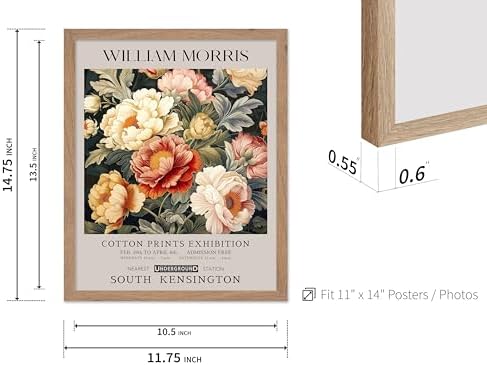Poster Master William Morris Poster - Peony Print - Botanical Art - Flower Art - Exhibition Artwork - Animal Creation - Floral Piece - Aesthetic Illustration - Colorful Office or Bedroom Decor - 11x14 Beige Framed