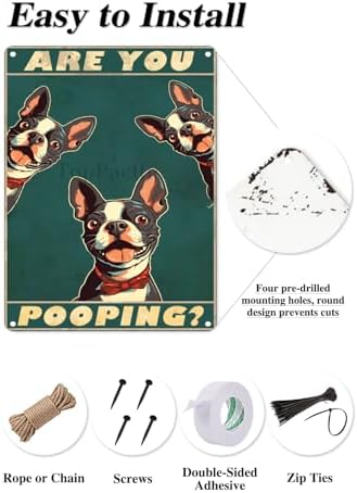 Metal Sign Boston Terrier Are You Pooping Sign Vintage Funny Sign Retro Aluminum Tin Signs for Home Farm Garden Bar Bathroom Kitchen 12x16 Inches(175B)