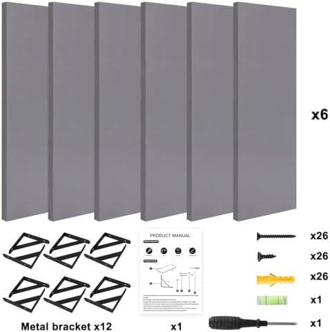 YGEOMER 16.5in Floating Shelves for Wall Home Decor, Wood, Grey, Set of 6