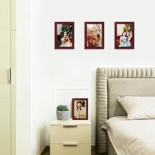 Picrit 4x6 Picture Frame Set of 12, Gallery Wall Frames, Dark Red Wood