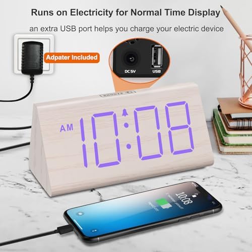 DreamSky Wooden Digital Alarm Clock for Bedrooms Desk with Large Numbers