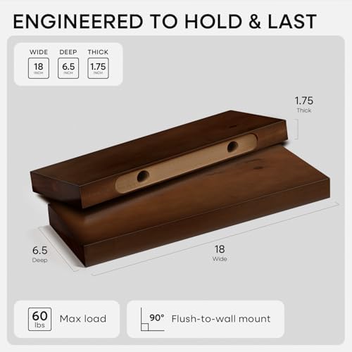 Homeforia 18 Inch Floating Shelves, High-End Solid Pine Wood, Set of 4