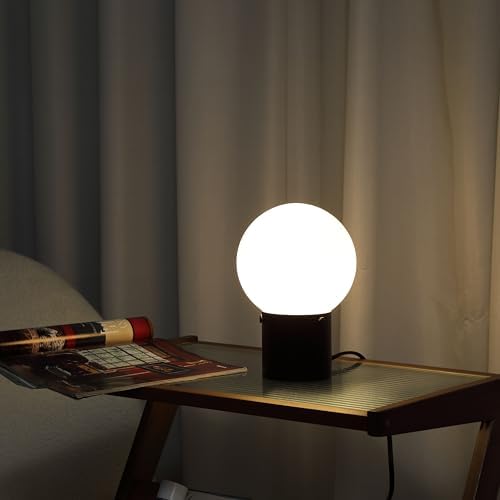 Somniferous Small Table Lamps Set of 2, Black Table Lamp with Frosted Glass Globe Shade, Mid Century Modern Bedside Lamps, Nightstand Lamps for Bedroom Living Room Dorm, 7W LED Bulb Included