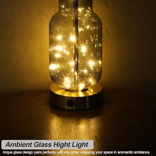 Oneach 22" Glass Table Lamps Set of 2 with LED Nightlight for Bedroom, Gray