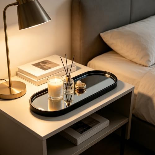 3 pcs Wall Mirrors and Tray Décor Set, Cute Vanity Mirrors with Black Frame, Bathroom Decor for Bedroom, Entryway, Living Room Farmhouse Decor (12”x4,7”)