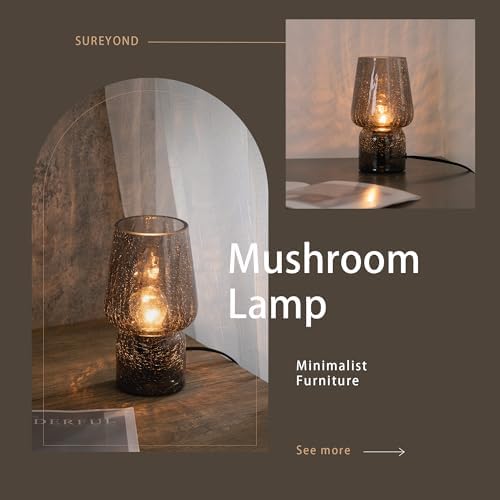 Mushroom Lamp,Small Table Lamp,Mini Cute Lamp Nightstand Lamp Kitchen Glass,Translucent Raindrop,Suitable for Bedrooms, Kitchens, Bedside, Girl Gifts(Raindrop Black)