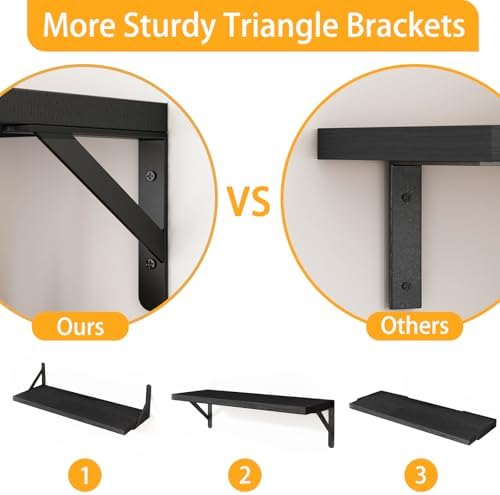 YGEOMER 16.5in Floating Shelves for Wall Home Decor, Black Set of 6
