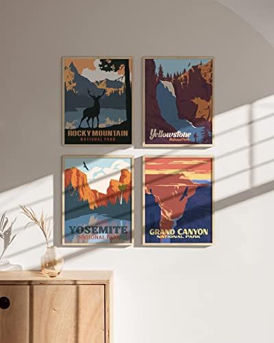 HAUS AND HUES Vintage National Parks Poster Set – 4 National Park Prints, Abstract Mountain and Nature Wall Art, Landscape Posters for Home or Office (Unframed, 8"x10")