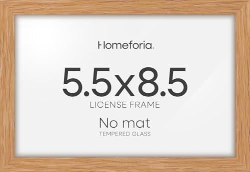 Homeforia 5.5x8.5 Natural Oak Business License Frame, High-End Wood, Glass