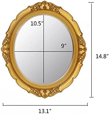 YCHMIR 14.8 x 13.1 inch Oval Wall Mirror Vintage Style Wall Mounted (Gold)