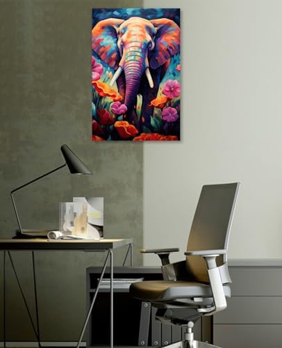 LYUNSHUO Elephant Canvas Wall Art Colorful Animal with Flowers Pictures Print Africa Wildlife Painting Modern Artwork for Home Wall Decor Ready To Hang(Elephant-11,12.00"x18.00")