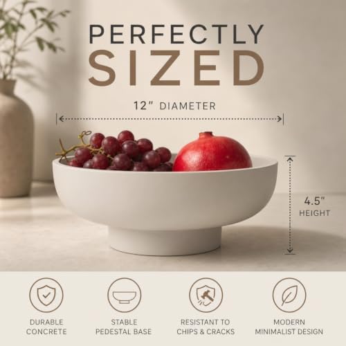 12" Concrete Fruit bowl for Kitchen Counter, Coffee Table Decor, Decorative Key Bowl, Home Décor Accents, Kitchen Counter Decor Grey