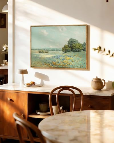 WHASAYART Vintage Large Framed Wall Art Summer Landscape Canvas Print 16x24 | Rustic Nature Scenery Wall Decor, Countryside Wildflower Meadow Artwork for Living Room Bedroom Farmhouse Home Decor Gift