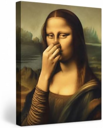 CXKAWM Funny Mona Lisa holding nose Bathroom Canvas Wall Art 12X16in | Mona Lisa Bathroom Wall Decor Picture Humor Amusing Toilet Poster Print for Toilet Bathroom Home decoration