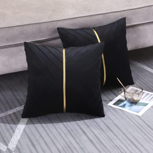Velvet Throw Pillow Covers 26x26 inch Pack of 2 Gold Decor Black