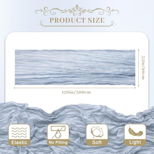 Le courant 12pcs 10Ft Cheesecloth Table Runner, Rustic Boho Gauze Cheese Cloth Runner Table Runner for Weddings Bridal Baby Shower Birthday Holiday Parties Home Decor, Dusty Blue