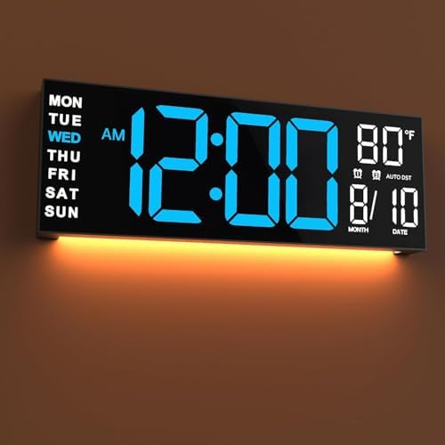 JALL 16" Large Digital Wall Clock with Remote, Back to School Classroom, Gift for Student Teacher, Big LED for Seniors, Auto Dimming, 8 RGB Colors, Night Light, Timer, Temperature for Living Room
