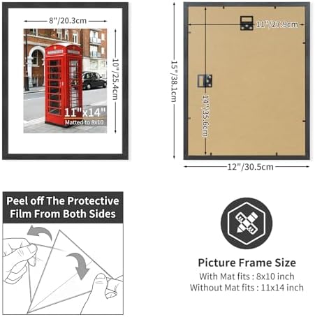 ATOBART 11x14 Picture Frame Set of 3, Black Wood, Plexiglass