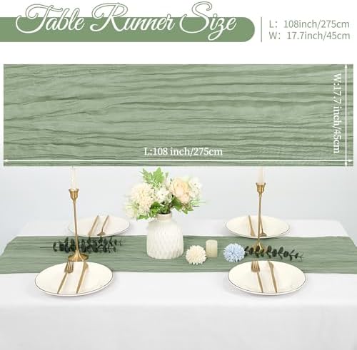 20 Pack Cheesecloth Table Runner 17 x 108 Inch, Sage Green