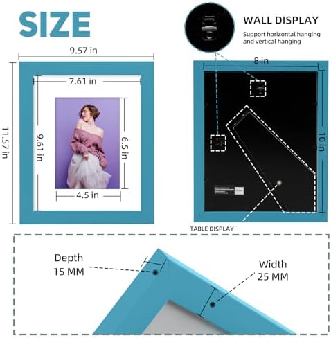 Muzilife Teal 8x10 Wood Picture Frame with Mat, Real Glass Cover, 2 Pack