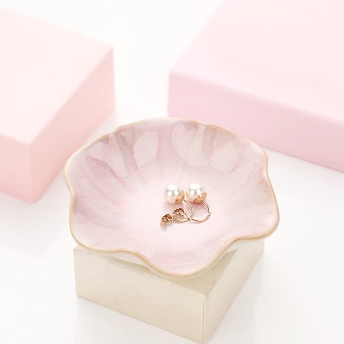 Binoster Ceramic Leaf Jewelry Dish, Pink Key Tray, Modern Jewelry Holder, Small Ring Dish, Trinket Tray, Nightstand Decor Room Decor