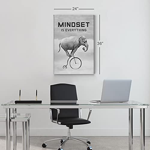 Smile Art Design Mindset is EverytingBlack and White Elephant Riding Circus Bike Motivational Wall Art Canvas Print Inspirational Entrepreneur Quote Office Living Room Decor Gift Ready to Hang 40x30