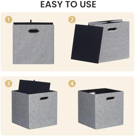Posprica Fabric Storage Cubes, 13x13 Collapsible Storage Bins with Dual Handles, Foldable Storage Boxes Basket for Closet Shelf Cabinet Bookcase Organization, Set of 4, Houndstooth
