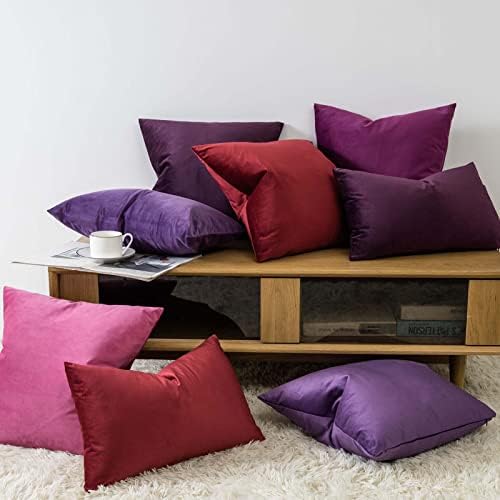 JUSPURBET Decorative Velvet Throw Pillow Covers 18x18 Set of 2,Burgundy