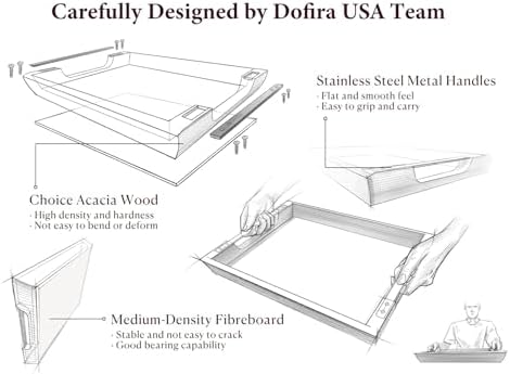 Acacia Wood Serving Tray, 15×10in Tray for Ottoman, Space-Saving