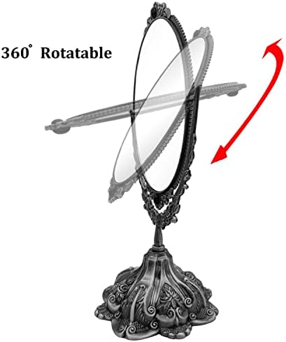 Hsiwto Vintage Double Side Makeup Mirror, Alloy Metal Table Makeup Desktop Mirror with 360 Degree Rotation Cosmetic Makeup Tool for Women Girls, Large Tin Color