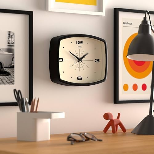 JONES CLOCKS® Movie wall Clock | Rectangular Retro Clock | 10" | Black | Cool mid-Century Designer Look for Kitchen, Living Room or Office