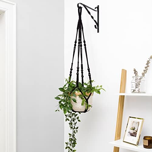 Mkono Macrame Plant Hanger Indoor 35 Inch Hanging Planter Basket Black 2Pc