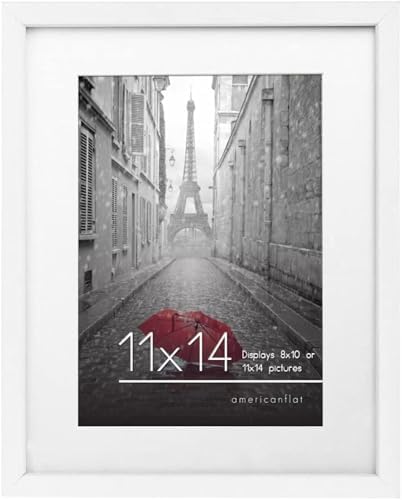 Americanflat 11x14 Picture Frame with Shatter-Resistant Glass - Use as 8x10 Frame with Mat or Display 11x14 Photo Without Mat - Signature Collection - Picture Frames for Wall Display - White