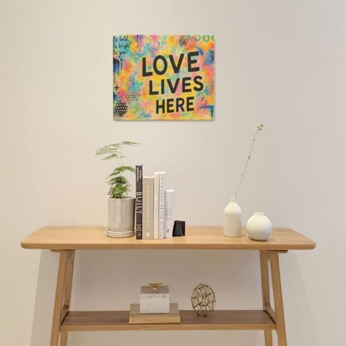 Crekviy Banksy Wall Art Street Graffti Wall Decor Romantic Love Canvas Prints Painting Love Lives Here Artwork Decorations for Bathroom Bedroom Living Room Framed Gifts 20"x24"