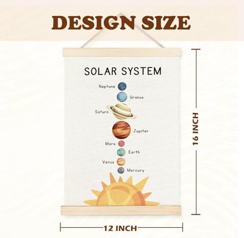 Supwhd Solar System Space Wall Decor, Nursery Wall Decor, Space Weather Chart Wall Art Educational Poster for Kids Room Classroom Preschool Decor, 12x16 Set of 2