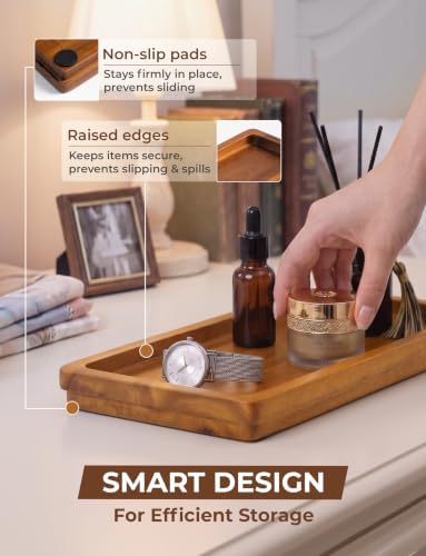Demigo Bathroom Vanity Tray, Natural Acacia Organizer Tray, 11.8 x 5.9 in