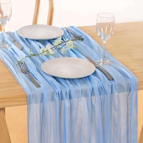 8 Pack Baby Blue Cheesecloth Table Runner 10ft Baby Shower Table Decor