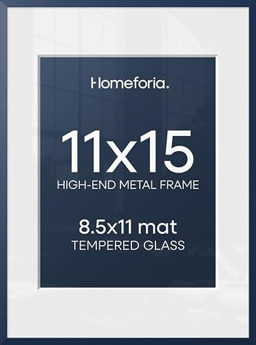 Homeforia 11x15 Blue Picture Frame, High-End Metal, 8.5x11 Mat, Glass