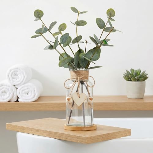 Artificial Eucalyptus Greenery Stems in Glass Vase,15" Doule Side 3D Fake Plants Eucalyptus Leaves faux Greenery for Centerpiece Table Decorations Home Room Decor office Desk Green Decor (Clear)