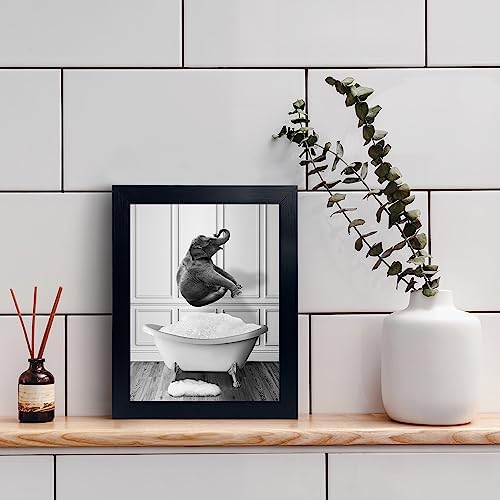calmart Funny Elephant Wall Art - Washing Elephant In Bathtub Pictures for Wall Animal Paintings Please Seat Yourself Sign Framed Artwork Rustic Canvas Print Decor