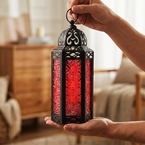 Vela Lanterns Decorative Indoor Moroccan Candle Holder, Red, M, 3-Pack