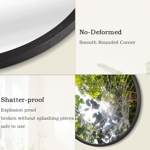 AOAOPQ Wall Mirror Round Simple Aluminum Tempered Glass Frame Modern Round Hanging Mirrors Bathroom 20 inch Black Circle Mirror for Bathroom Hallway Living Room
