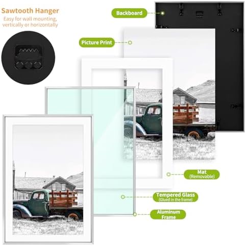 Golden State Art 13x19 Silver Aluminum Frame, Real Glass, Mat Fits 11x17